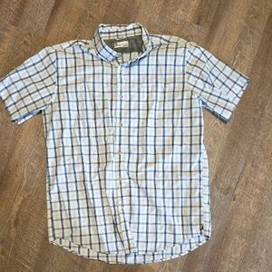 Men's Blue and White Plaid Casual Shirt
